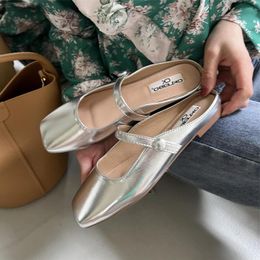 Slippers IPPEUM Women Mary Janes Silver Summer Dress Shoes 2023 Flat Sandals Pink Mules