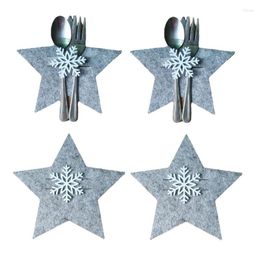 Table Mats 4Pcs Christmas Cutlery Bag Felt Star Shaped Kitchen Tableware Knife Fork Holder Storage Decorations For Home