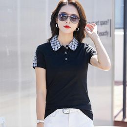 Women's Polos Polo Women Short Sleeve Plaid Casual Shirt Summer Cotton Tops Tees Fashion 2023 Female Clothing Sports Wear