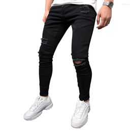 Men's Jeans Men 2023 High Quality Men's Black Door-front Button Zipper Ripped Slimming Hip Hop Denim For