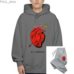 Men's Hoodies Sweatshirts Vintage Style El Corazon Heart And Arrow HoodyL231122