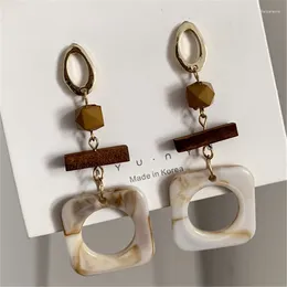 Stud Earrings South Korea's Temperament Style Restoring Ancient Ways Show Face Little Joker Hollow Rectangular Geometry Resin