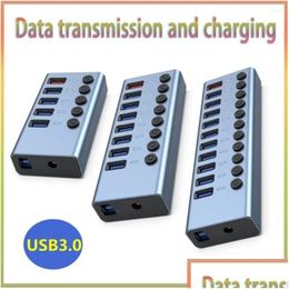 Usb Hubs 3.0 Hub Splitter High-Speed Adapter Aluminium Alloy Docking Station Charging 5/8/11 Ports For Pc Mtiple Expander Drop Delivery Dhros