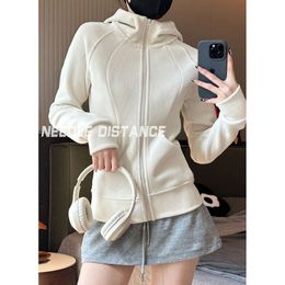 American hooded high neck zippered sports cardigan jacket for women's spring autumn winter 2023 new front shoulder sweater