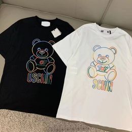 Bear cartoon printed T-shirt loose casual cute design new High street trend boys and girls summer crew-neck short sleeves Neck Short Sleeve Cotton Breathable