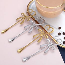 Creative Bowknot Spoon Valentine's Day Loving Heart Coffee Stir Stainless Steel Cake Dessert Scoop Bar Cocktail Stir Scoops Festival Gift