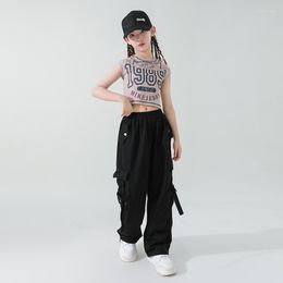 Stage Wear Kids Cool Fashion Ballroom Hip Hop Dancing Outfits T Shirt Crop Top Cargo Pants Jazz Dance Costume Clothes For Girls