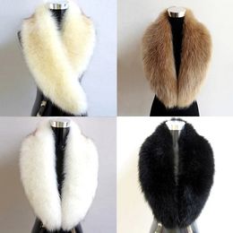 Scarves Natural Color Fox Faux Fur Collar Scarf Winter Big Size Scarves Warp Shawl Neck Warmer Stole Muffler with Clip Loops 231127