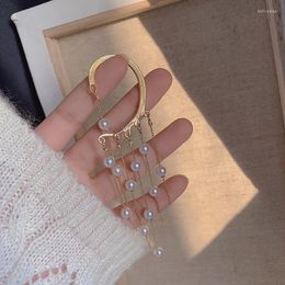 Backs Earrings Colourful L Korea Design Temperament Geometric Gold Colour Metal Pearl Tassel Chain Ear Cuff Earring For Woman Jewellery Gift