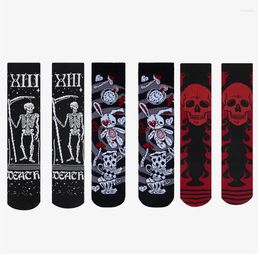 Women Socks Retro Gothic Dark Skull Skeleton Doll Crew Elastic Unisex Cotton Men Funny Stocking Novelty Harajuku Chic Boho