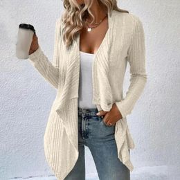 Women's Knits Sweater Coat Stylish Knitwear Irregular Open Stitch Cardigan With Soft Solid Colour Long Sleeve Stripes Elastic For Fall