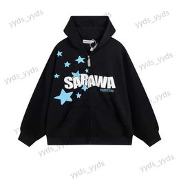 Men's Hoodies Sweatshirts 2022 New Star Letter Print Zipper Hoodies Cardigan Women Y2K Street American Retro Trend Wild Sweatshirt Couple Casual Loose Top T231127