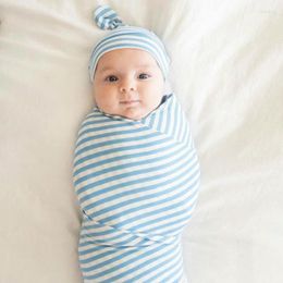 Blankets Born Sleepsack Cotton Baby Striped Printed Swaddle Blanket Wrap Hat Set Infant Adjustable Sleeping Bag 2PCS