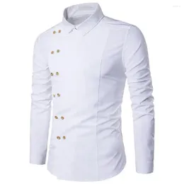 Men's Dress Shirts Turn Down Collar Cotton Men Shirt Buttons Long Sleeve Diagonal Double-breasted