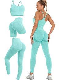 Yoga Outfit NEW Yoga Sports Suits For Women Sexy Crop Seamless High Waist Leggings Biker Shorts Yoga Set Workout Outfits Gym Clothing 2Pcs P230504