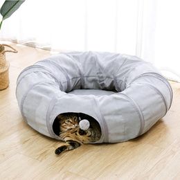 Toys Gray Cat Toy Foldable Crossing Tunnel long Nest Cat Bed Environmentally Educational Pet Toy Round Suede Breathable Cat Bed