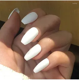 False Nails Women White Nail Art Decorations 24pcs Fake Frosted Matte Full Cover Stiletto Long Tips DN08