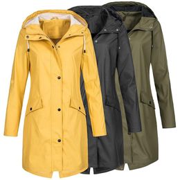 Jackets Women's Solid Rain Jacket 2022 Outdoor Hiking Hoodie Waterproof WindProof Long Coat Femme Warm Outwear Plus Size Women Clothing