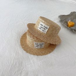 Caps Hats Summer Kids Straw Hat With Label Korea Style Wheat Straw Top Hat Boys Girls Sun Visor Hat Sunscreen Holiday Child Beach Hat 230427