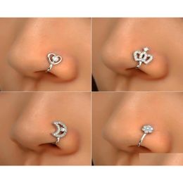 Nose Rings Studs 16 Styles Sier Plated Fake For Women Small Crystal Copper Non Piercing Clip On Cuff Stud Female Trendy Party Drop Dhsvn