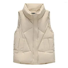 Women's Vests Women Polyester Vest Thickened Padded Winter Coat Warm Stand Collar Waistcoat With Zipper Closure Pockets Loose Fit