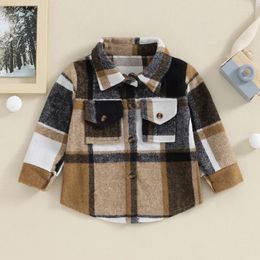 Jackets FOCUSNORM 0-4Y Autumn Kids Boys Jacket Plaid Print Patchwork Long Sleeve Button Winter Shirts Coat For Infant