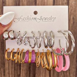 Stud Earrings 6-piece Set Resin Gold Colour Metal Hoop For Women Girls Colourful Earring Trend Fashion Jewellery Gift