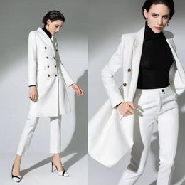 White Long Women Pants Suits Slim Fit Double Breasted Office Female Streetwear Sportswear Two Pieces Jacket Sets