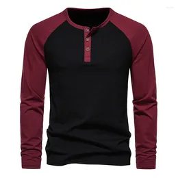 Men's T Shirts 2023 Henley For Men Stylish Raglan Long Sleeve Casual Collar Shirt High Quality Breathable Basic Tee Tops