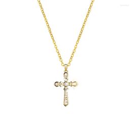Chains 18k Gold Colour Crystal Zircon Cross Pendant Titanium Steel Necklace Women Jewellery Wholesale