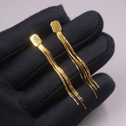 Dangle Earrings Real Pure 18K Yellow Gold Stud Lucky Snake Chain Tassel 3.4-3.6g