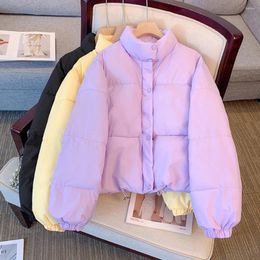 Women's Trench Coats Purple Warm Down Cotton Coat Women Winter 2023 Short Stand Collar Casual Female Parka Padded Jacket Clothes