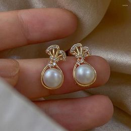 Stud Earrings 2023 Trend Cute Pearl Zircon For Women Gold Colour Eardrop Minimalist Wedding Korean Fashion Jewellery Gift