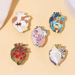 Brooches Oragn Heart Enamel Pins Custom Oil Painting Mushroom Dinosaur Puzzle Conch Lapel Badges Jewellery Gifts