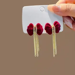 Dangle Earrings Red Velvet Bowknot Tassel For Women Girls Gift 1Pair