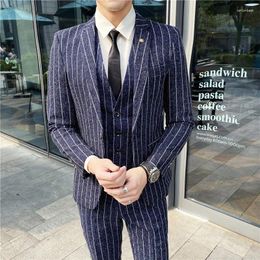 Men's Suits Boutique (Blazer Vest Trousers) Fashion Business Casual Gentleman Italian Style Elegant Striped Slim Fit 3-Piece Set