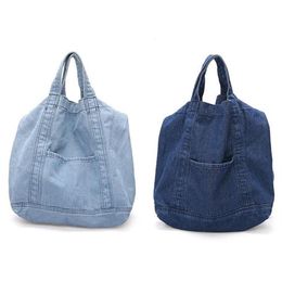 Evening Bags 2Pcs Denim Slouch Bag Casual Jean Fabric Handbag Leisure Korean Style Fashion Japanese Messenger Top-Handle - Sky Bl235x