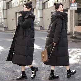 Women's Trench Coats Winter Parka Female Overcoat Long Down Coat Hooded Warm White Black Cotton-Padded Jacket Loose Women Outerwear Clothing