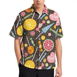 Men's Casual Shirts Colourful Candy Print Pink Yellow Vacation Shirt Hawaii Y2K Blouses Male Graphic Plus Size 3XL 4XL