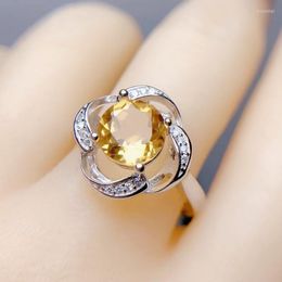 Cluster Rings Natural Real Citrine Flower Ring Per Jewellery 925 Sterling Silver 8 8mm 1.8ct Gemstone Fine T212113