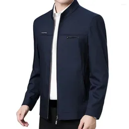 Men's Jackets Men Cardigan Coat Mid-aged Father Jacket Warm Business Style With Stand Collar Smooth Zipper Closure Pockets For