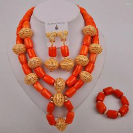 Necklace Earrings Set Fashion African Beads Jewellery Orange Nigeria Wedding Coral Bridal For Women