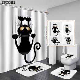 Curtains Scratch Cat 3d Bathroom Curtains Fabric Shower Curtain Set Bath Mats Rugs Toilet Lid Cover Pedestal Antislip Carpet Home Decor