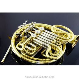 Roffee Musical Brasswind Instrument French horn Gold Lacquer F Key Bb 4 key double French Horn