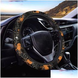 Steering Wheel Covers Ers Halloween Ornaments Spider Web Pattern Car Anti-Dirt Vehicle Clean Protector Interior Spare Parts For Men Dr Otzty