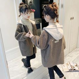 Jackets Coat Girls Spring Autumn Plush Thickening Lamb Cashmere Childrens Clothing Outerwear Soild Fashion Loose Sweet