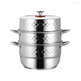 Double Boilers The Latest Commercial Stainless Steel Steamer Household Three-layer Multi-layer Diamond Grain Uncoated Pot