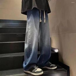 Men's Jeans Men Wide Leg Retro-inspired Full Length Pants Deep Crotch Elastic Waist For Hip Hop Streetwear Drawstring