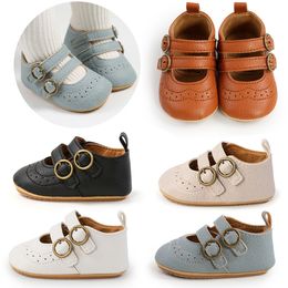 Sneakers Baby Girls Boys Non-Slip PU First Walking Shoes Buckle Strap Soft Sole Solid Infant Slip-on Sock Shoes 230427