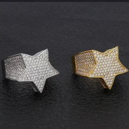 New Hip Hop Full Diamond Micro Inlaid Zircon Pentagram Ring European and American Men's Accessories Wholesale